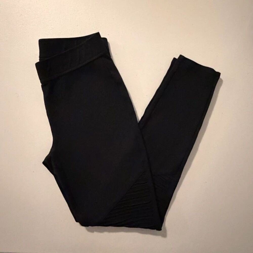 Bar III Black Moto Biker Leggings Women's Medium Ribbed Knee Stretch Pants